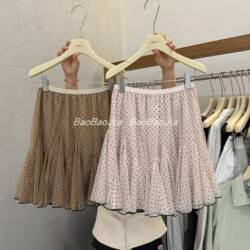 Oker Zhang Ke'Er~ Design-Inspired Large Flared Mesh Polka Dot A-Line Skirt for Women, 2026 Spring New High-Waisted Short Skirt