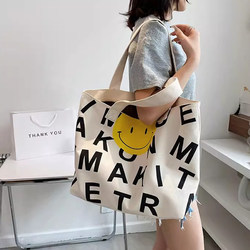 Canvas Bag Large Capacity Sturdy Supermarket Shopping Bag Canvas 2025 New Printed Cartoon Tote Bag Women's Shoulder Bag