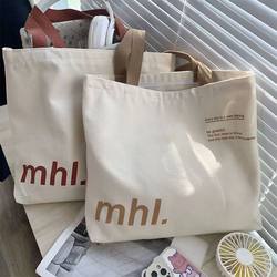 2025 New Tote Letter Print Canvas Shoulder Bag for Men and Women, Suitable for School, College Students, Commuting, Portable, Eco-Friendly Bag