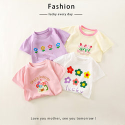Girls' Short-Sleeved T-Shirt Summer Thin Style Baby Cartoon Print Half-Sleeved T-Shirt Korean Style Top Kidsren's Summer Clothes for Girls