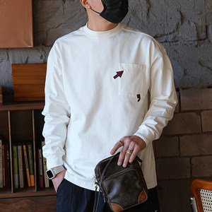 
American fashion brand creative embroidered round neck long-sleeved T-shirt for youth casual versatile pullover boys pure cotton inner bottom