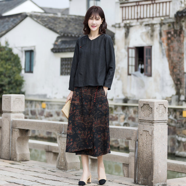 Real silk incense clouds, long skirts, ladies bag hip A -line 100%silk commuting, old slim pocket printed skirt
