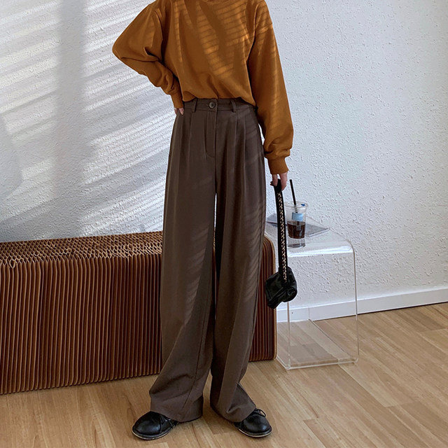 Pear -shaped figure pants Children in autumn and winter large size fat mm casual straight tube vertical, wide -leg long pants high waist thin suit pants
