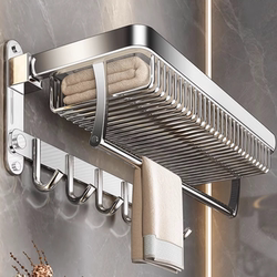 New Stainless Steel Bathroom Towel Rack, No-Drill Wall-Mounted Towel Bar, Bathroom Storage Rack, Bath Towel Rack