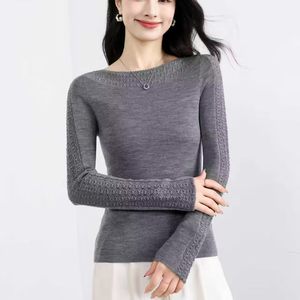 
Ultra-fine German Yangtze pure wool hollow splicing one-line collar seamless fully formed sweater knitted base layer thin section
