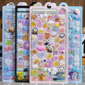 
Luminous cute animals 3D three-dimensional relief crystal stickers for children and girls acrylic mobile phone decoration princess stickers