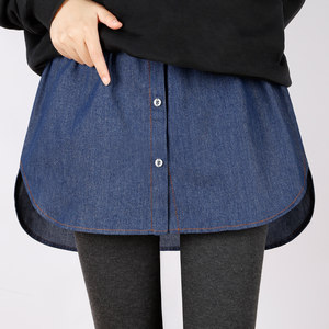 
Denim blue butt curtain women's shark pants with butt-covering artifact autumn and winter skirt plus large size sweatshirt bottom hem