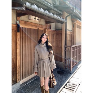 
Little Elephant [Walking in Kyoto] Old Money Style Fashionable Casual Stand Collar Contrast Color Lace-Up Loose Mid-Length Windbreaker for Women