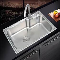 Single-Slot 304 Stainless Steel Sink for Washing Vegetables, Thickened Kitchen Sink, Household Balcony Washbasin