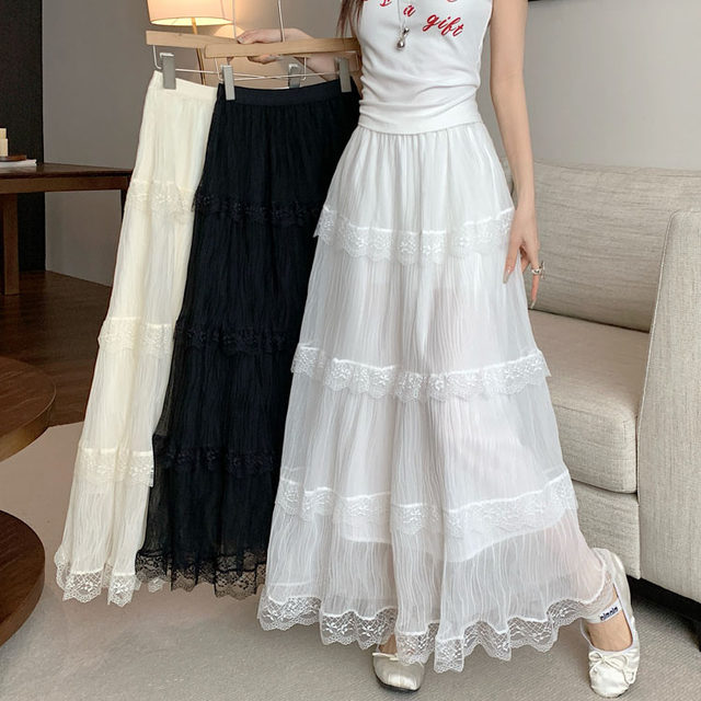 
Real-life shots and real price~ 2025 spring new mesh lace cake skirt princess skirt sweet slim and versatile midi skirt