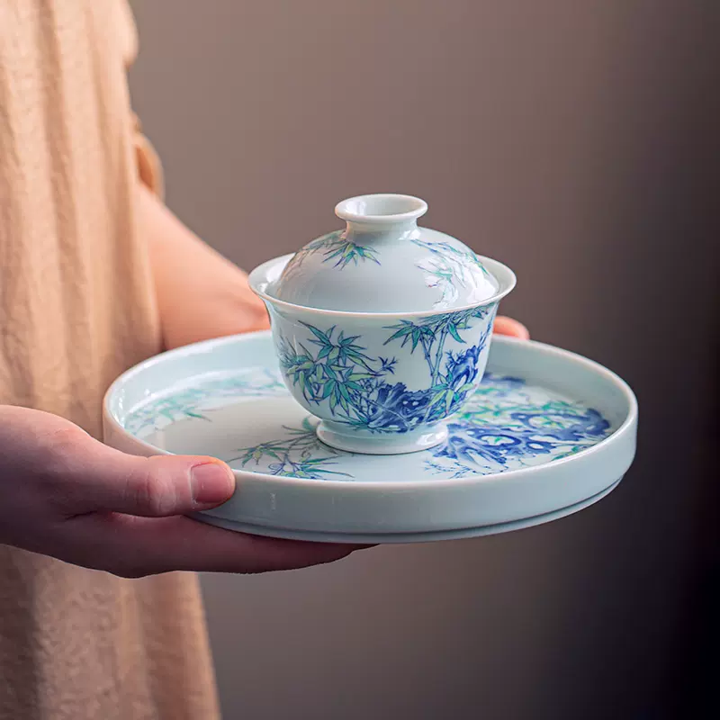 一思堂陶瓷盖碗景德镇柴窑青花手绘云龙纹重工带内绘泡茶盖碗杯-Taobao 