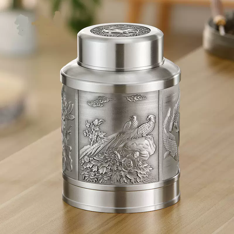 锡罐纯锡制茶叶罐大号手工锤纹保鲜金属家用岩茶密封罐红茶锡器-Taobao 