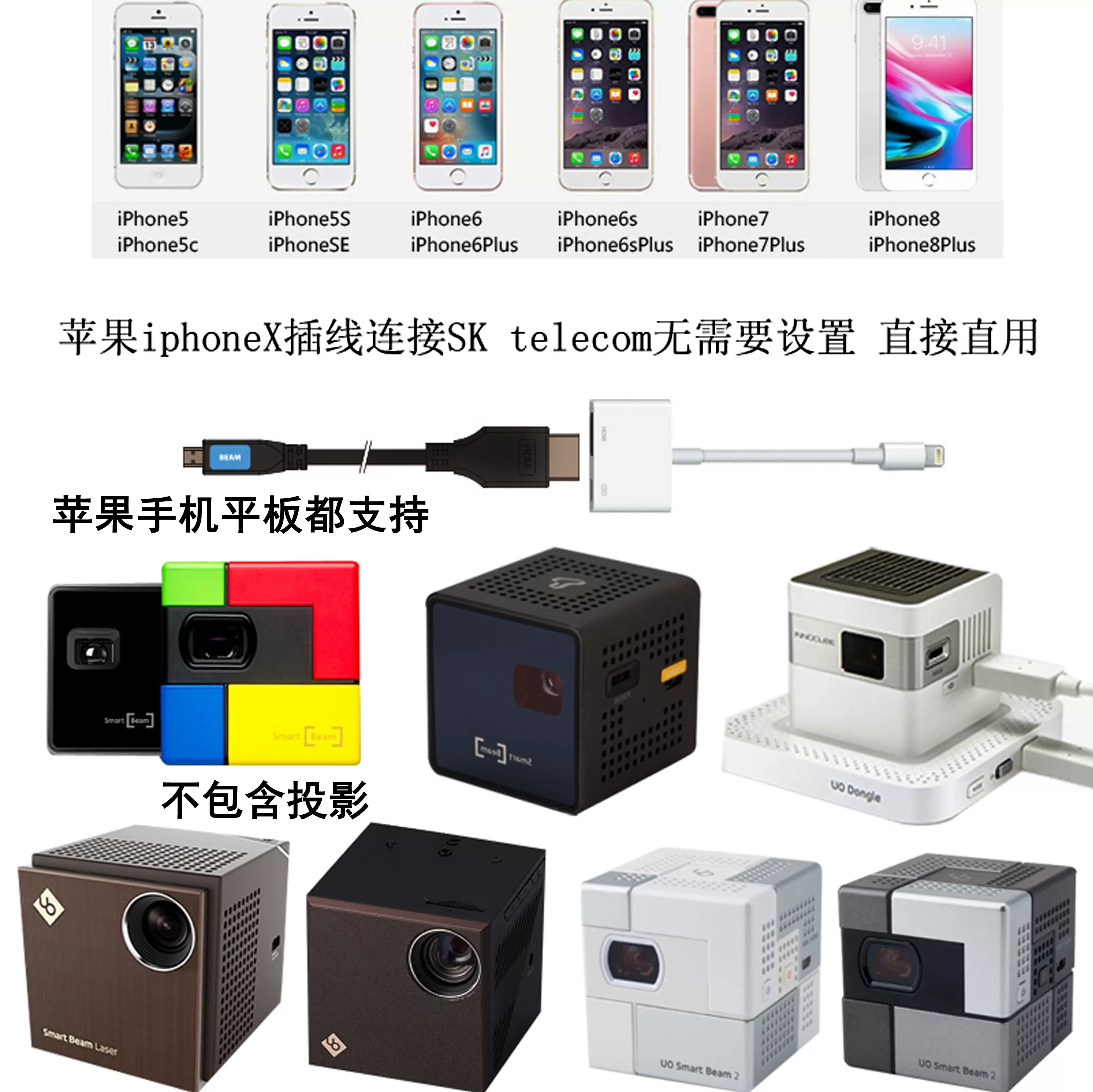 韩国SKSmartBeam苹果专用视频连接器iphone11XsMax韩国投影高清线-Taobao