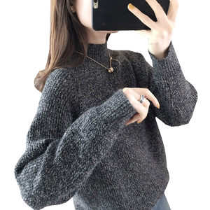 Women's half-turtleneck sweater with thick winter base shirt loose inner wear autumn and winter top versatile Japanese lazy style outside