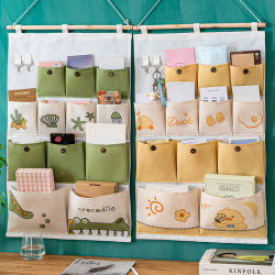 Cartoon Fabric Storage Hanging Bag, Wall-Mounted, Cute Bedside Multi-Compartment Storage Bag, Large Capacity Storage Bag Behind Dormitory Door