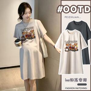 
Pregnant woman T-shirt top summer fashion loose slim pregnant woman dress small mid-length Korean style summer dress
