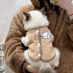 Kitten Clothes for Autumn and Winter, Fleece-Lined and Warm, Dog Vest for Ragdoll, Golden Retriever, Siamese, Anti-Shedding, with Leash Attachment