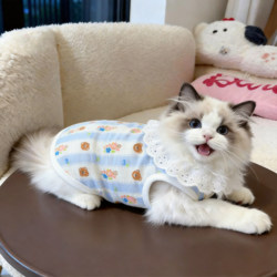 Cat Clothes Summer Pure Cotton Vest Anti-Shedding Ragdoll British Shorthair Golden Shaded Small Dog Clothes with Leash Attachment