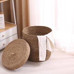 Nordic Rattan Dirty Clothes Basket, Handmade Storage Box for Toys, Miscellaneous Items, Snacks, Cloakroom with Lid, Storage Basket