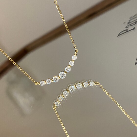 
Fine Flash Mini Smile Moissanite Necklace Women's 925 Silver Gold Plated Exquisite Mini Seven Rows of Diamonds Clavicle Chain Ins Style