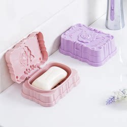 Soap dish with lid for bathroom soap storage and draining