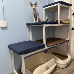 Cat Climbing Frame, Cat Tree, Jumping Platform, Integrated Cat Bed, Litter Box, Cat Toilet, Storage Rack, Cat Dining Area, Viewing Platform, Under-Platform Shelf