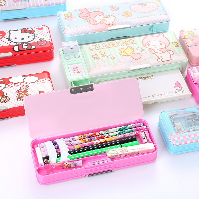 レトロ キティちゃん ペンケース、鉛筆削り エルフ ハローキティ ペンケース - かわいい漫画プラスチック文房具