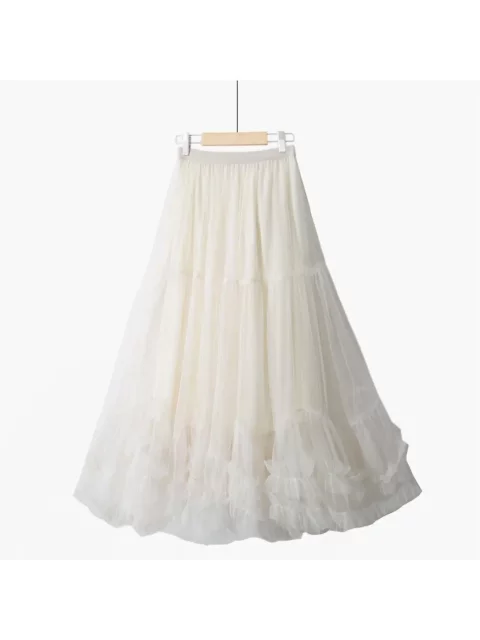 Multi-layer cake dancing mesh skirt medium-length heavy-work skirt with black ears A-line large swaying puffy skirt gauze skirt