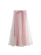 Color-blocked gauze skirt new high-waisted slim A-line large sway contrasting mesh fluffy skirt mid-length skirt women's long skirt
