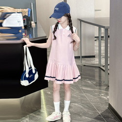 Girls Summer Dress 2025 New College Style Children's Polo Skirt Lapel Girls Big Children Pleated Skirt Little Girls
