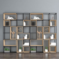 Iron Bookshelf, Steel-Wood Floor-Standing Storage Rack, Multi-Layer Storage Grid Rack for Living Room, Office Partition, Trophy Display Rack
