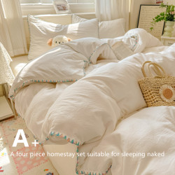New 2025 Homestay Cream White Four-Piece Bedding Set for Students, Pure Cotton Bed Sheet, Duvet Cover, Three-Piece Set, Fitted Sheet