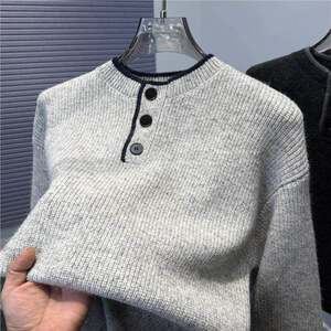 
MAROLIO~ Henry collar sweater men's autumn and winter new Korean style loose knitted sweater men's thickened pullover top