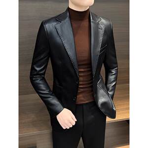 
High-end business leather suit for men in spring and autumn new youth Korean style slim and trendy versatile casual leather jacket