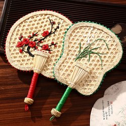 Traditional Style Palm Leaf Fan, Hand-Embroidered Woven Palm Leaf Fan, Portable Hanfu Fan, Chinese Style, High Aesthetic Value, Summer Mosquito Repellent, Portable