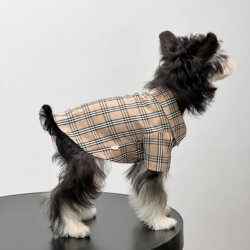 Dog Plaid Shirt Trendy Brand Lightweight Breathable Casual Cute Brand High-End Spring and Autumn New Style Teddy Bichon