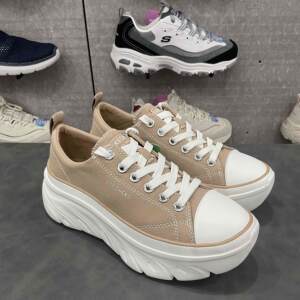 Skechers women's shoes new lightweight and high-rise classic canvas shoes thick-soled height-increasing casual shoes 177435
