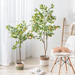 ins Nordic-Style Large Artificial Plant Decoration Floor-Standing Fake Green Plant Potted Ornament Lemon Tree Living Room Indoor Artificial Flowers