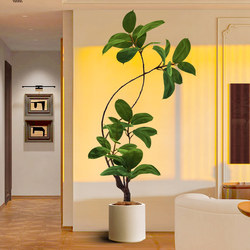 Large Living Room Floor-Standing Decoration, Indoor Fake Plant Next to Sofa and Tv Cabinet, Black Rubber Tree Artificial Green Plant