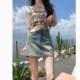 Denim short skirt for women in summer thin A-line skirt pants American draped miniskirt pear-shaped body college skirt
