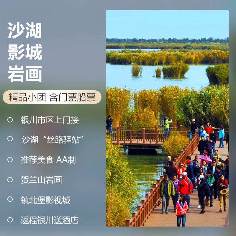 宁夏银川一日游旅游沙湖+影视城+贺兰山岩画2-6人小团纯玩含门票