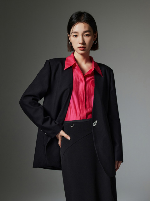 Three-color Lixueleisure high-end minimalist style collarless suit jacket commuting exquisite design top for women