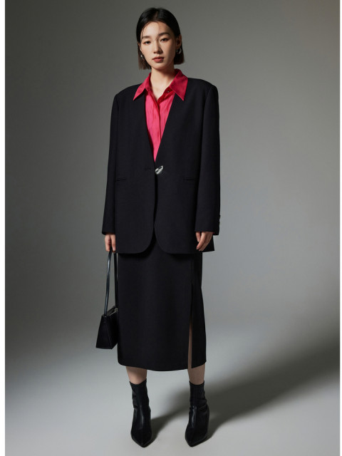 Three-color Lixueleisure high-end minimalist style collarless suit jacket commuting exquisite design top for women