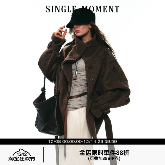 
SINGLE MOMENT 25AW French winter classic elegant wool double-sided wool mid-length coat for women