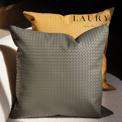 Woven Leather Light Luxury Model Room Throw Pillow Sofa Living Room Simple Cushion Cover Spring and Summer Pillow Lumbar Pillow Green
