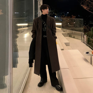 
Woolen coat men's winter mid-length over-the-knee woolen windbreaker Korean style atmosphere thickened warm coat youth trend