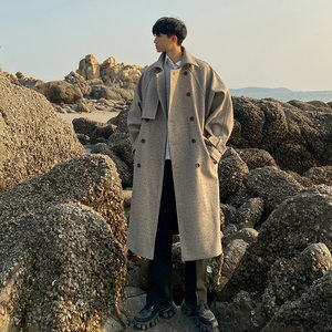 
Korean style woolen coat men's mid-length trendy handsome cloak coat autumn and winter thick woolen windbreaker young and middle-aged