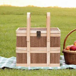 Dragon Boat Festival Bamboo Basket, Bamboo Woven Gift Storage Basket with Lid, Household Portable Basket, New Year Goods, Mid-Autumn Festival Food Bamboo Packaging