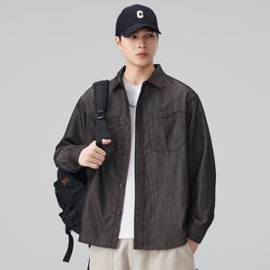 
American heavyweight imitation denim shirt men's long-sleeved spring retro workwear pocket shirt lapel jacket price control 11