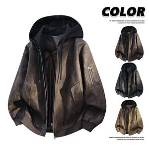 
2026 Spring New Fake Two-Piece Hooded Jacket Leather Jacket American PU Leather Jacket Men's Large Size [Price Control 169]